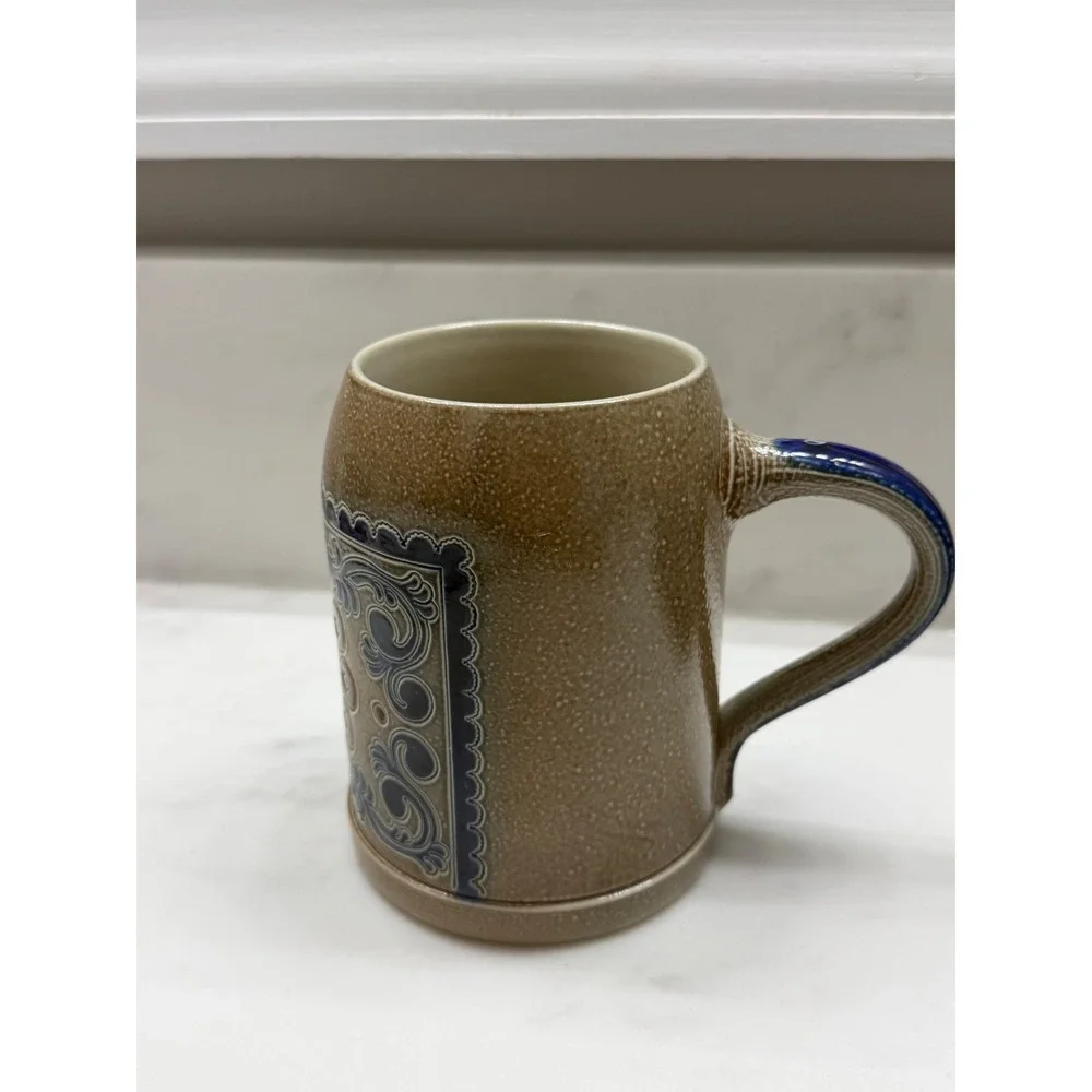 Goebel Merkelbach Saltglaze Beer Stein‎ Mug Tan Blue Size 0.5L Vintage Stoneware